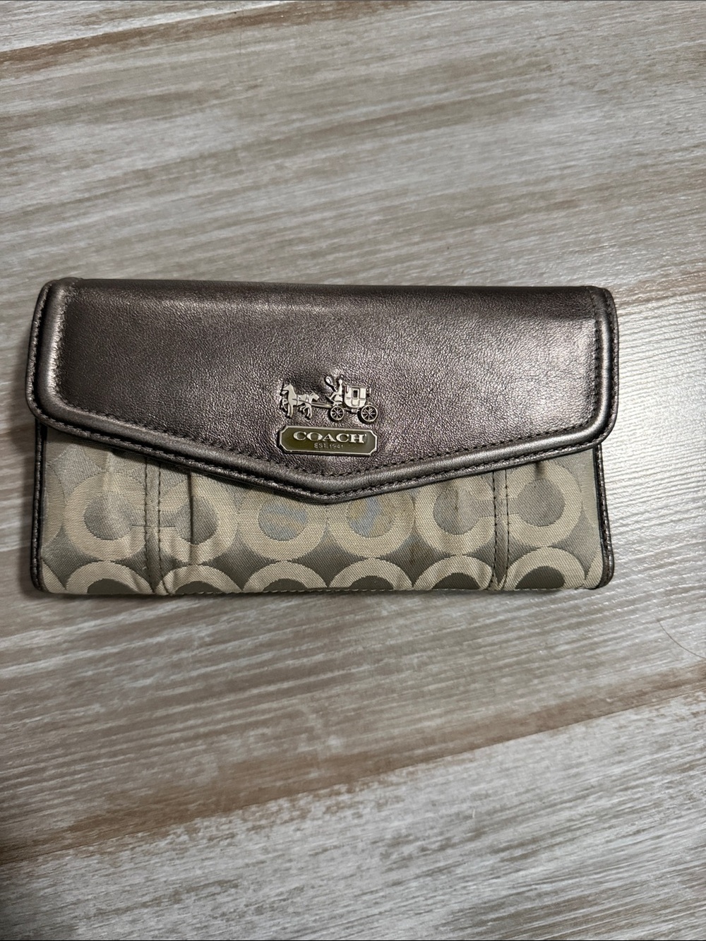 Coach Metallic Silver and Gray Signature Continental Wallet